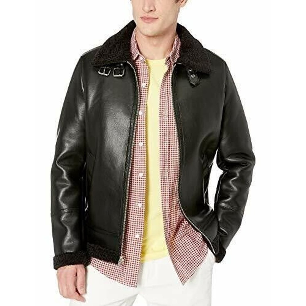 Slate & Stone Men's Matthew, Black, Medium Buckle Collared Sherpa Jacket